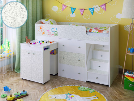 Кровать-чердак Малыш с фасадами для рисования Fairytale